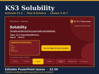 KS3 Activate C2.2 Separating Mixtures: Solubility