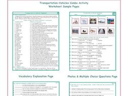 Transportation-Vehicles Combo Activity Worksheets