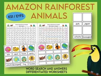 Amazon Rainforest Animals Word Work