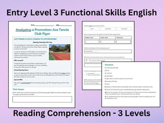 Functional Skills Entry Level 3 Reading Comprehension Tennis Club