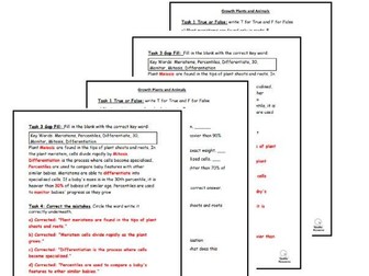 GCSE Growth in Animals and Plants Worksheet with Answers for SEN & Low-Ability Students