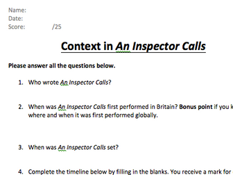 GCSE English Lit An Inspector Calls Context Quiz