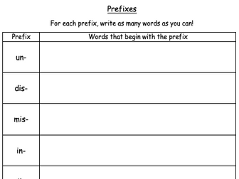 Year 3 and 4 Prefix Worksheet
