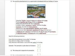 Tourism reading tasks and mark scheme