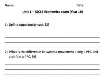 IGCSE Cambridge Economics (0987) Section 1 Exam