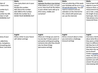 Primary Maths and English Homework or Fast Finisher Activities
