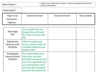Feedback sheet to be used with GCSE tracker excel sheet