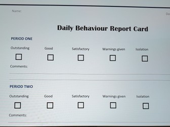 Behaviour report Card