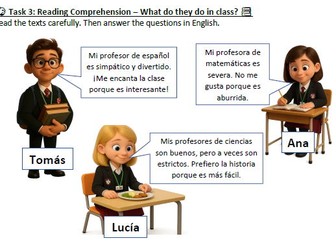 Year 7 Spanish – Mira 1, Unit 2, Chapter 3: Los profesores | Worksheet + Teacher Answers