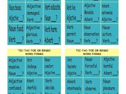 Word Forms Tic-Tac-Toe or Bingo