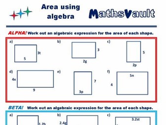 Calculating Area Using Algebra Differentiated Worksheet