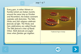 About Diwali and Bandi Chhor Interactive Information Book - Reading Level A - Diwali KS1