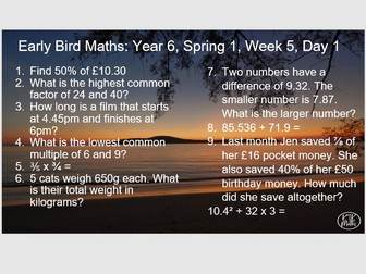 Year 6 Early Bird Maths, Spring 1 Week 5