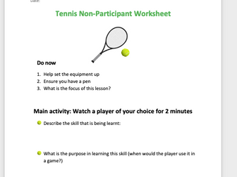 Tennis non-participant worksheet