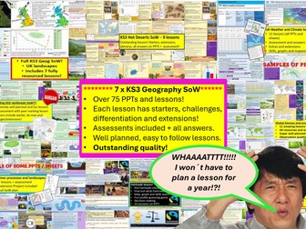 ALL OF MY KS3 GEOGRAPHY RESOURCES!!! 7x SoW/75+ lessons! Rivers, rainforests, biomes, deserts, weather AND UK landscapes all for £13.99!