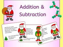 Christmas addition and subtraction word problem task cards