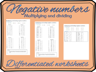 Multiplying and dividing negative numbers worksheet