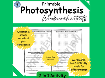 PHOTOSYNTHESIS WORKSHEET AND WORDSEARCH REVIEW ACTIVITY