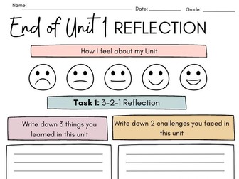 End of Unit Reflection Booklet MYP English