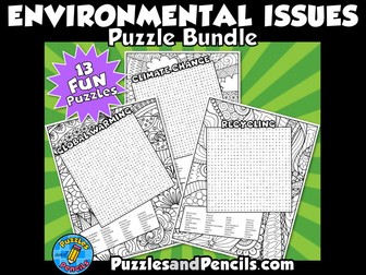 Environmental Issues Word Search Puzzle BUNDLE with Colouring | 13 Wordsearch Puzzles
