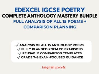 Edexcel IGCSE Poetry Complete Analysis of All 15 Poems + Completed Model Comparisons +  Comparison Templates + Comparison Exam +Practice  Exam booklet (Grade 7–9