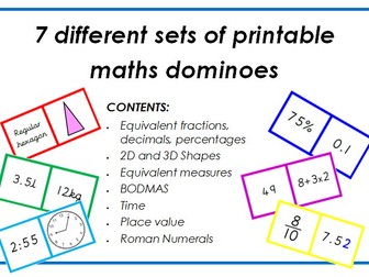 Year 6 maths recap dominoes - 7 different sets