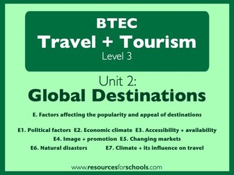 BTEC L3 Travel + Tourism: Unit 2 Global Destinations - Topic E