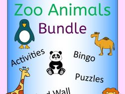 Zoo Animals Activities, Puzzles, Word Wall, Bingo Bundle for zoo topic or EFL