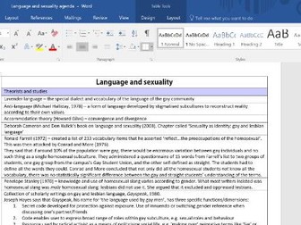 Language and Sexuality summary/cribsheet for A Level English Language. Theorists/studies/terminology