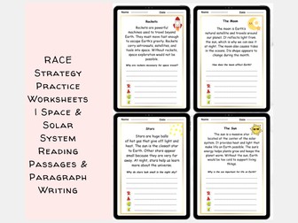 RACE Strategy Practice Worksheets | Space & Solar System Reading Passages & Paragraph Writing