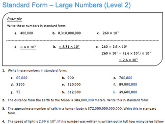 Standard Form - Large Numbers (Level 2)
