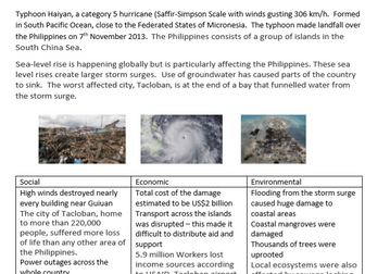 Tropical Cyclones: Typhoon Haiyan and Hurricane Sandy -Located Example Summary Pages