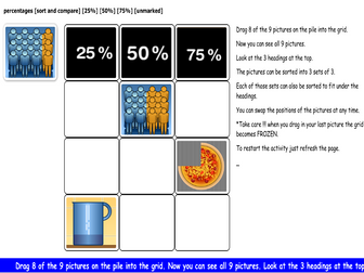 percentages [sort and compare] [25%] [50%] [75%] [unmarked]