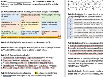 Y7 2x Free-time COVER worksheet Spanish