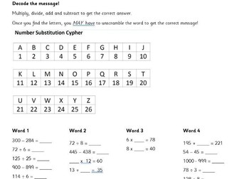 Decode the message - addition, subtraction, multiplication, division