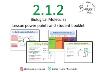 OCR A Level Biology 2.1.2 Biological molecules (approx 16 lessons)