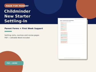 Childminder New Starter Settling-In Pack | EYFS Parent Forms