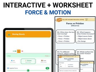 Force and Motion Interactive Activity Worksheet Friction, Push and Pull No Prep