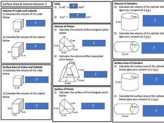 GCSE Foundation Maths Revision Sheet - Surface Area and Volume