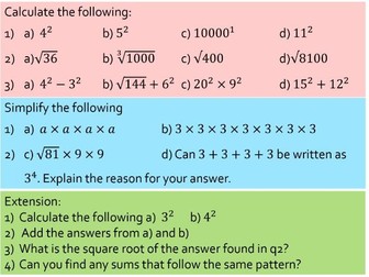 Squares, cubes, roots