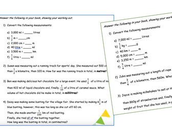 Converting between measures worded questions (2 worksheets)