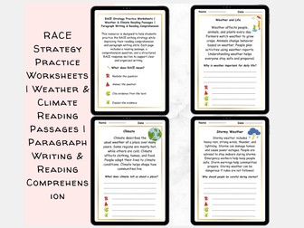 RACE Strategy Practice Worksheets | Weather & Climate Reading Passages | Paragraph Writing & Reading