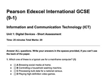 Practice assessment - Unit 1 - Digital Devices + Mark Scheme and explanations