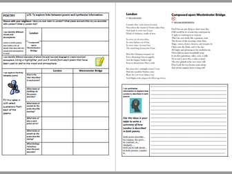 Comparing poems on London Worksheet Lesson