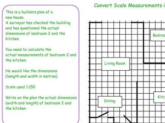 Scale Drawings Worksheet | Convert Scale to Real Measurements | KS3–Functional Skills Maths | House
