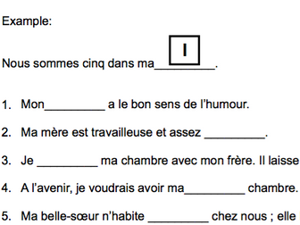 4 gap fill exercises - topic Self & Family -based on the new French GCSE spec.