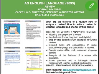 FEATURES, ANALYSIS & WRITING OF REVIEW: CAIE AS ENGLISH LANG (9093)