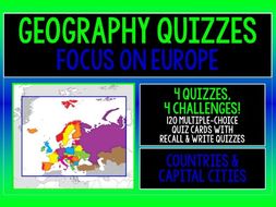 GEOGRAPHY EUROPE COUNTRIES & CAPITAL CITIES 4 QUIZZES, 4 CHALLENGES!