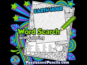 Earth Hour Word Search Puzzle with Colouring | Wordsearch