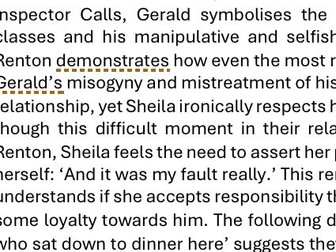 GCSE OCR ENGLISH LIT AN INSPECTOR CALLS FULLBMARKS PART A